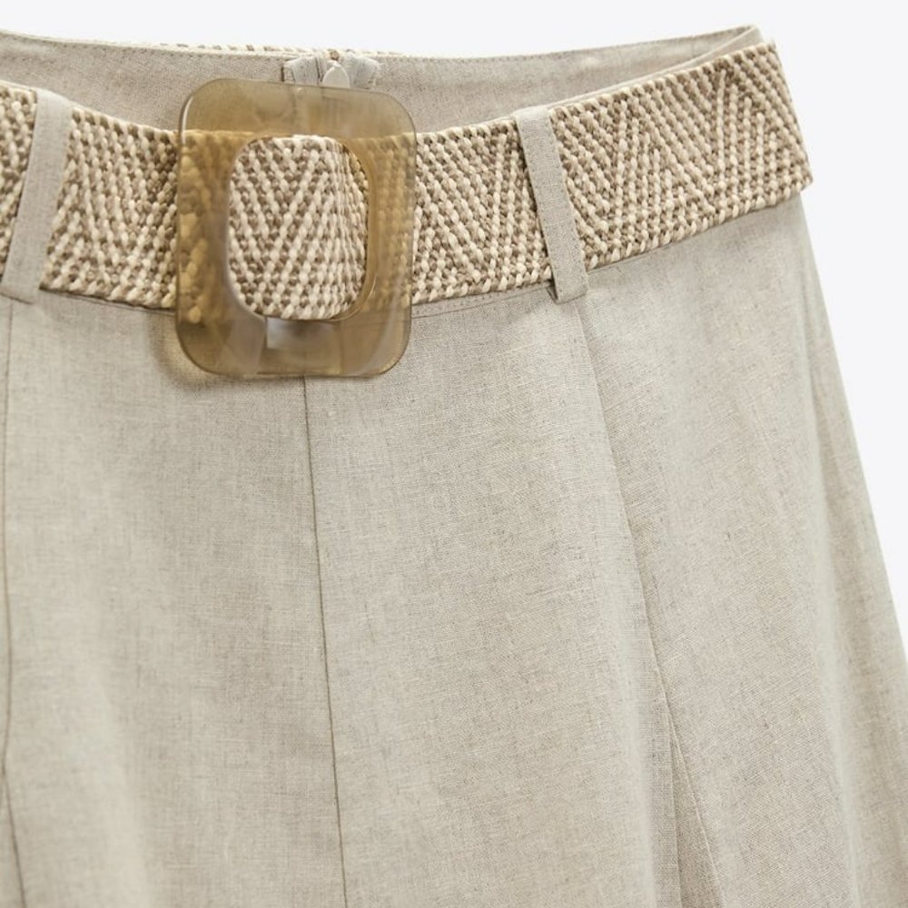 Zara linen blend midi skirt light beige Sz XL - Picture 7 of 7